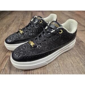 LUCKY STEP Platform Glitter Sneakers Black Lace Up Shoes Air Cooled Size 10